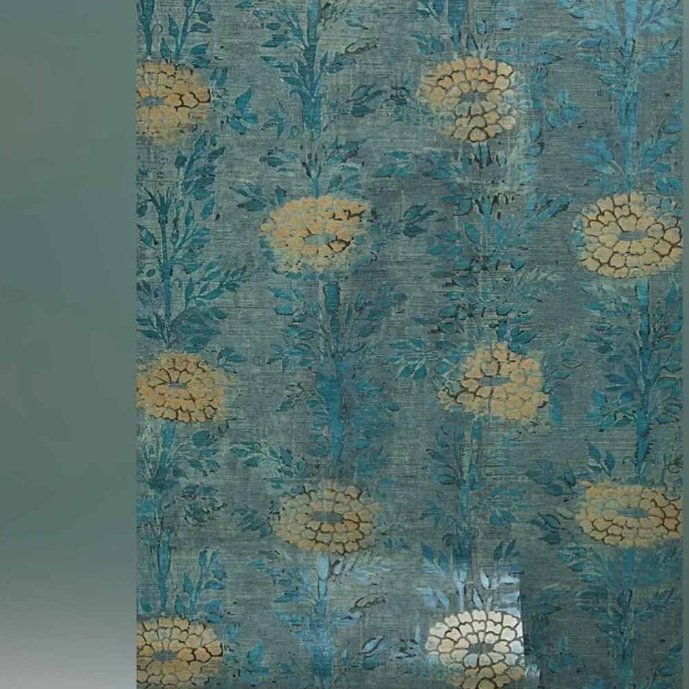 Anthropologie York French Marigold Turquoise Textured Floral Wallpaper